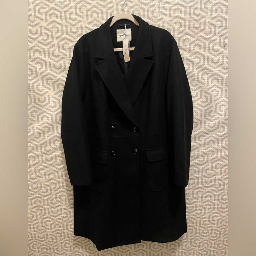 Winter Long Lapel Collar Contrast Double Breast Coat
